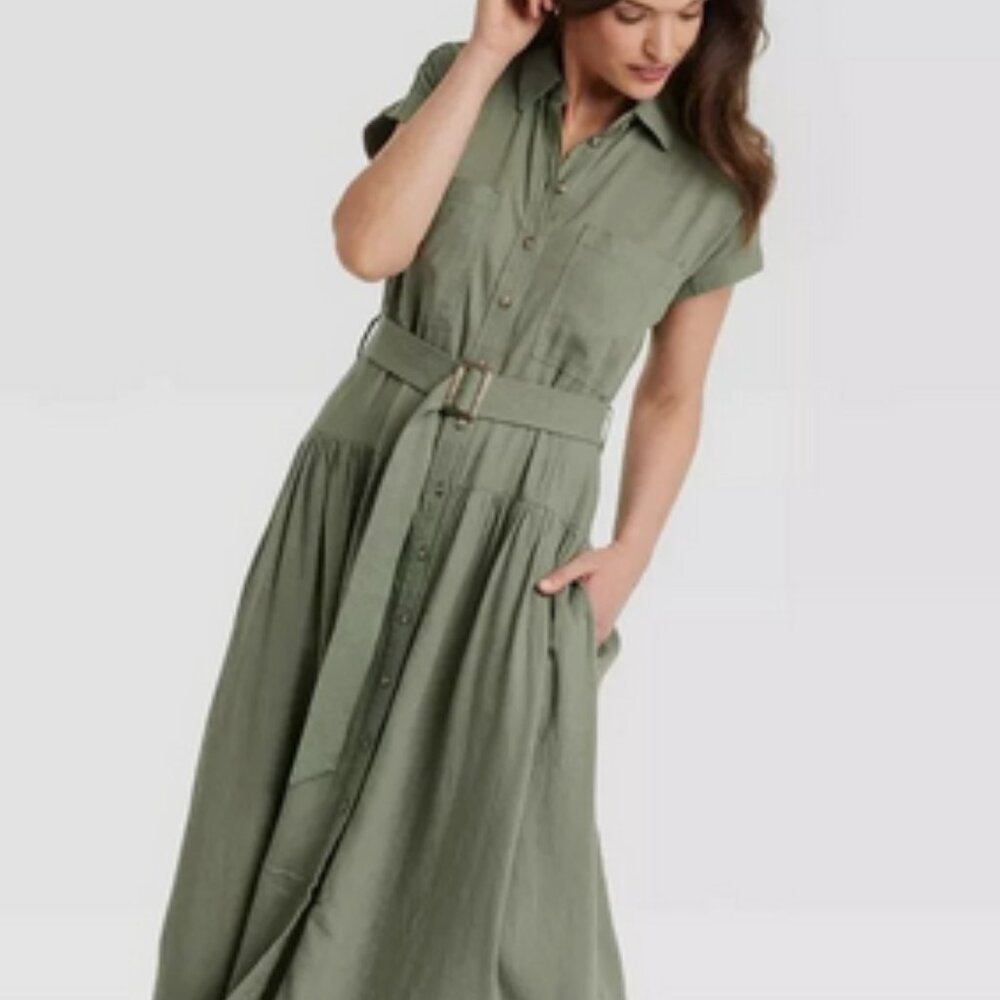 Universal Thread Women's Short Sleeve Belted Midi Shirtdress - XS